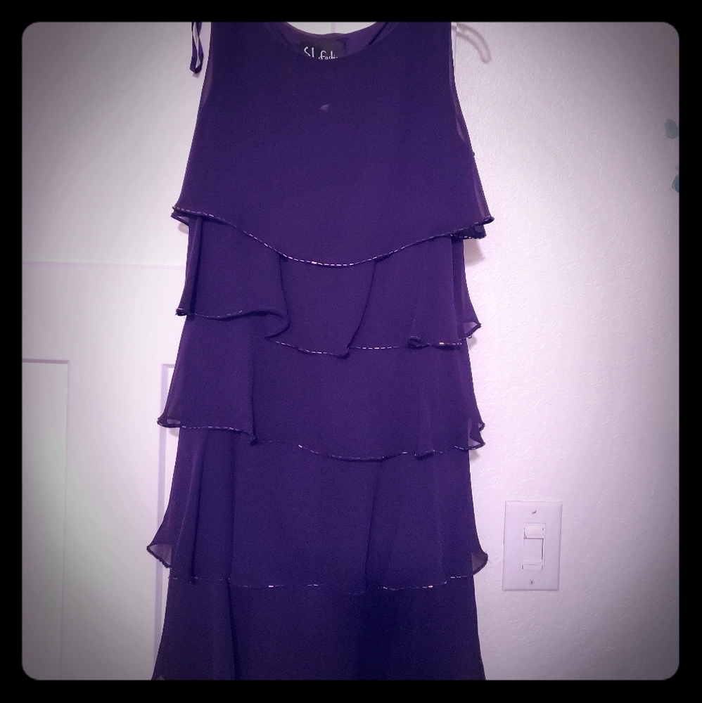 Vibrant Purple Crepe Tiered Party Dress